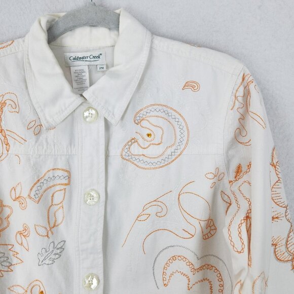 Coldwater Creek Jacket Womens Medium Petite White Embroidered Floral Button Up - Picture 2 of 14